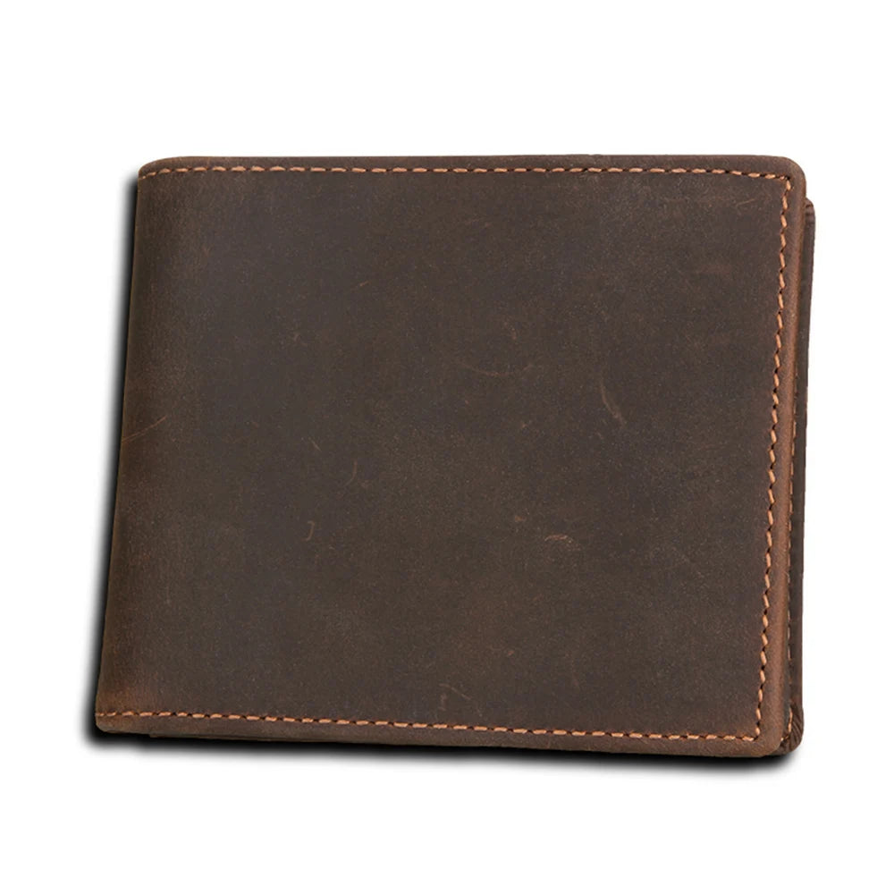 Portefeuille Rétro RFID en Cuir Véritable pour Homme, Design Simple, avec Porte-Cartes, Sacs à Monnaie, Portefeuilles Courts en Cuir Huilé pour Homme