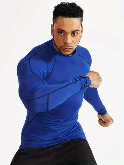 Fitness tight fitting men's long sleeved sports running basketball elastic base shirt with quick absorption and sweat wicking pr