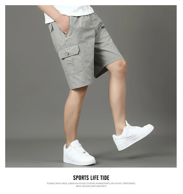 Summer new men's work shorts pocket zip trend versatile casual trousers five work trousers