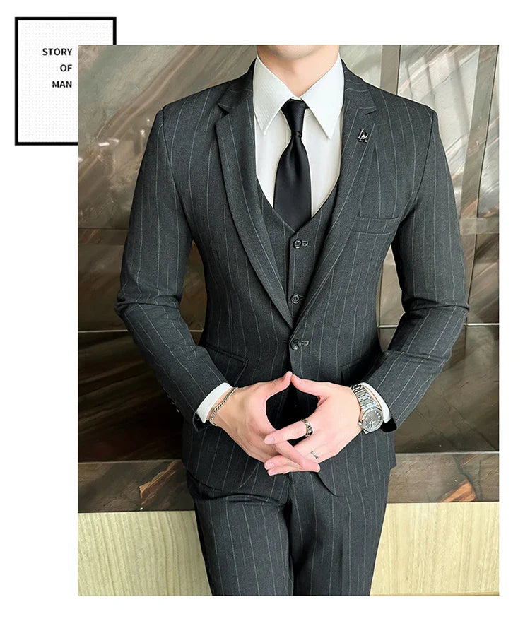 2025 High-Quality Wedding Suit Three-Piece Set Striped Business Casual Fashion Vest Trousers Ensemble Handsome Boutique Trend