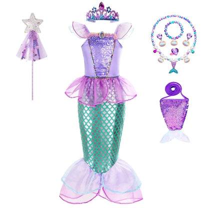 Mermaid Dress Girls Kids Cosplay Dresses Princess Costume Perform Clothes Birthday Party Halloween Clothing