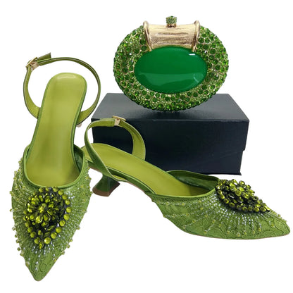 Italian Designer Evening Shoes With Clutch Bag Set for African Wedding and Bridal Occasions Lace Embroidered Beads Women's Shoes