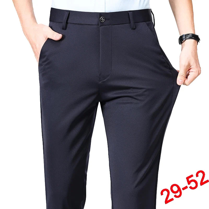 Plus Size Trousers Men Business Suit Pants Stretch Formal Dress Pants Big Man Classic Black Trousers