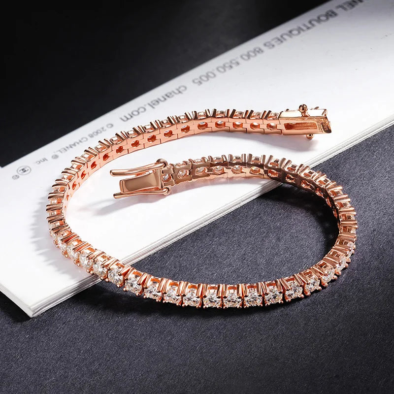Hidden Spring Buckle Full Moissanite Tennis Bracelet D Color 2/2.5/3/4/5mm Lab Diamond Link Bracelets For Women Man Gift
