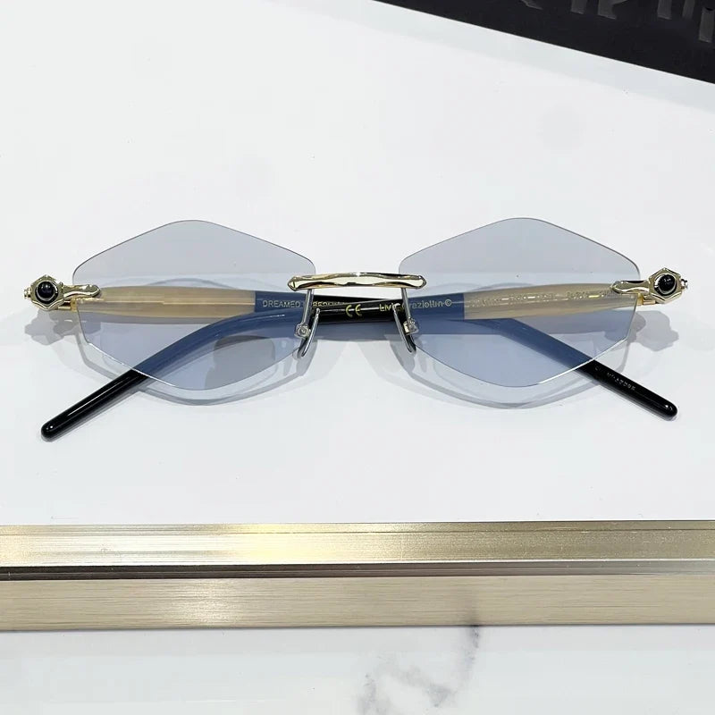 INS Maske P60 Luxury Rimless Sunglasses Men Hexagonal Acetate Handmande in Germany Designer Alloy Top Quality Trendy UV400 Women