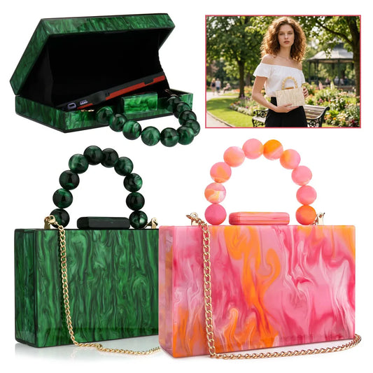 Beading Handbag Marble Acrylic Luxury Box Clutch Evening Bags Wedding Party Chain Shoulder Bag Dinner Dress Purse Festival Gift