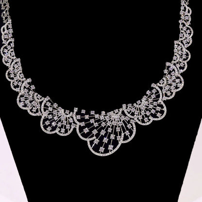Graceful 2Pcs White CZ Zircon Necklace Set Brides High Quality Fine Jewelry Women  Wedding Engagement Accessory