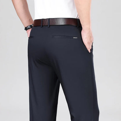 Mulberry Silk Pants Men's Summer Thin Breathable Business Casual Loose Trousers Straight Non-iron Solid Color Plus Size 3colors