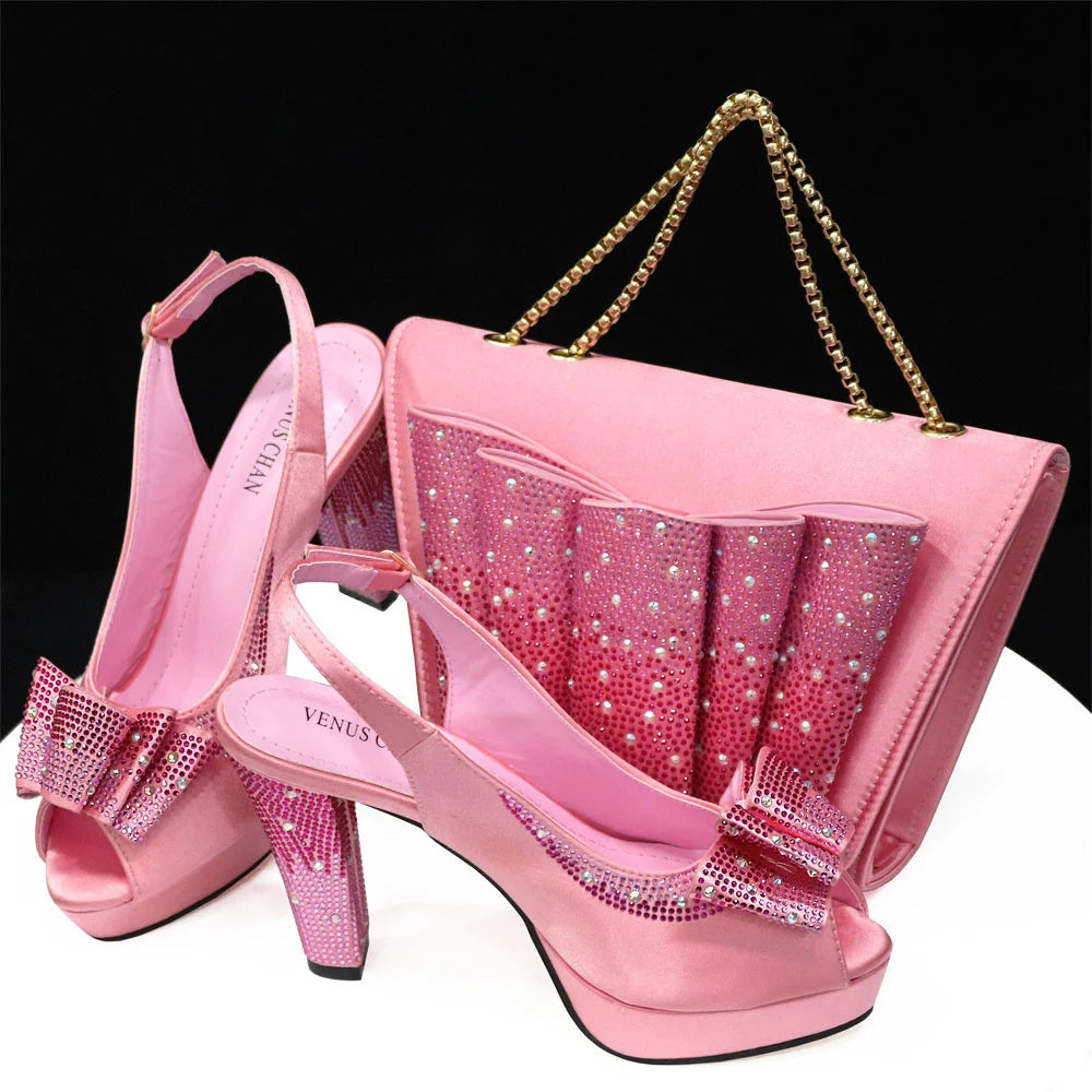 Women High Heels Sandals Printing Flower Material with Rhinestone Italian Design Coffee Color Open-Toed Shoes