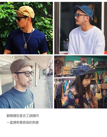 Oversize Men's Denim Golf Caps Casual Newsboy Hat Amekaji Retro Beret Wild Hats Uncle Fu Unisex Vintage Flip Octagonal Cap