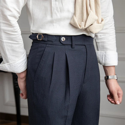Deer Sanxian Business Men's Summer Bubble Gauze Naples High Waist Straight Pants Japanese Breathable Casual Pants