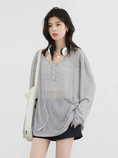 Women T-Shirts Casual Loose New Slightly Transparent O Neck Female Top Thin Sun Protection Tees Spring Summer 2025
