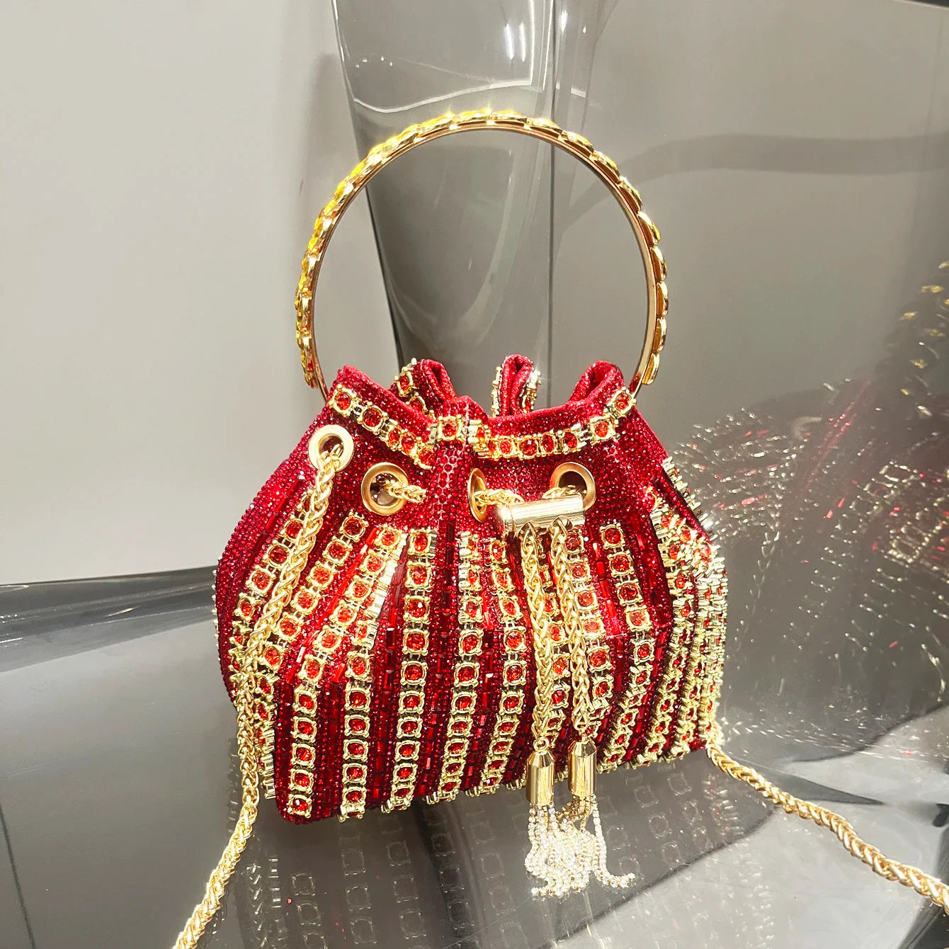 luxury Designer purses and handbags bags for women bucket clutch purse evening banquet bag Crystal rhinestone shoulder bag