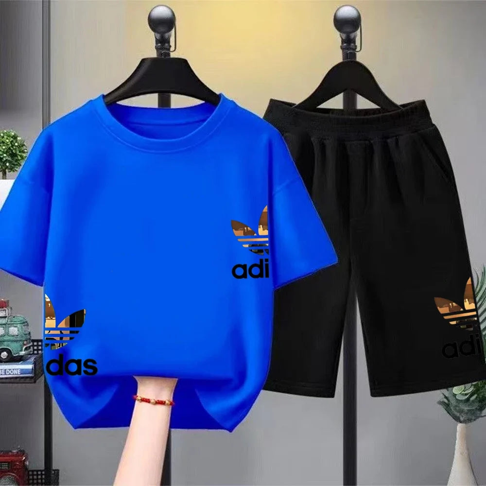 Kids T-shirts Summer Letter Stamp O-neck Short Sleeve -Tshirts+Pants Suits 2-12 Years Boys Girls Casual Outfits Children Clothes