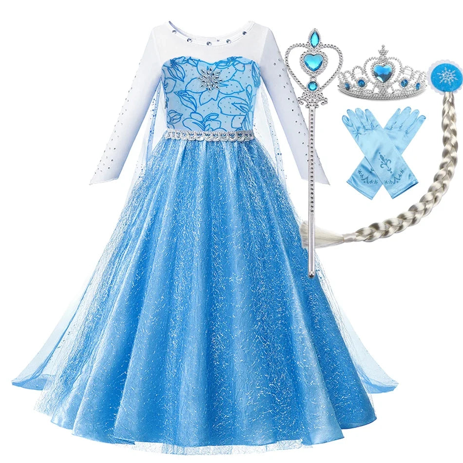 Elsa Anna Snow Queen Princess Dress for Girls Birthday Halloween Christmas Carnival Cosplay Outfit Kids 2-8Y Vestido