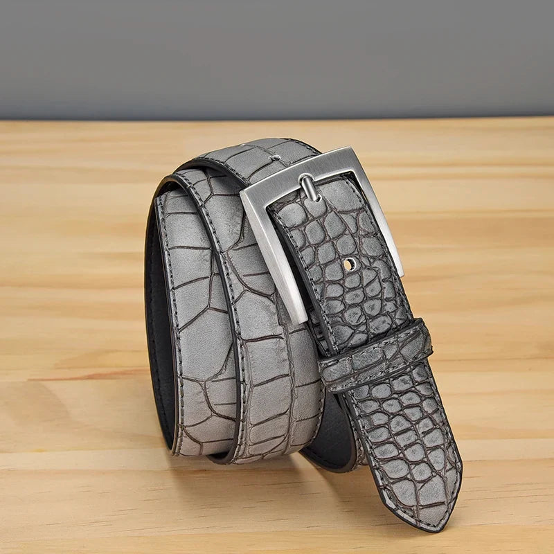 Men's Alligator Pattern Belt - Alloy Buckle, , Square Button, Fashionable Adjustable Dress Belt