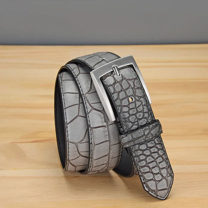 Men's Alligator Pattern Belt - Alloy Buckle, , Square Button, Fashionable Adjustable Dress Belt