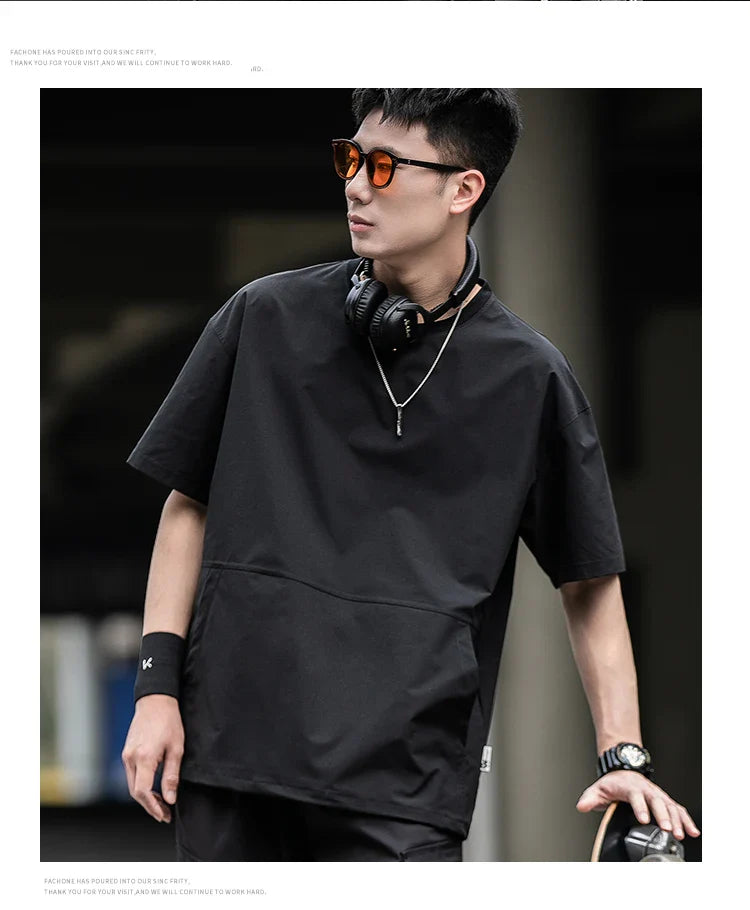 Men's Summer Thin Short Sleeve T-Shirt Ice Silk Quick Dry Large Size round Neck Sport Loose Casual Workwear Breathable Sweat ...