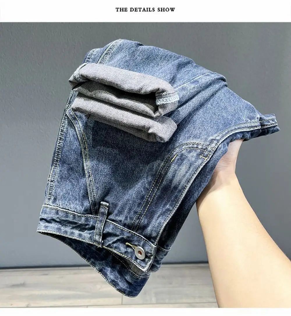 Korean Vintage Loose Tapered Men's Jeans Fashion High Street Drape Harem Pants Youth Hip Hop Streetwear Male Blue Denim Trousers