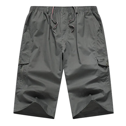 Men's Cargo Shorts 3/4 Below Knee Cotton Drawstring Running Shorts Outdoor Relaxed Fit Casual Sport Hiking Fishing Jogger Shorts