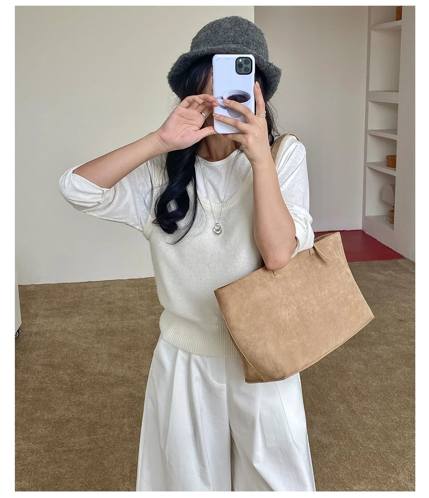 Retro Faux Suede Tote Women Bag Large Capacity Shoulder Bags for Women 2026 Matte Texture Designer Handbags and Purses Shopper