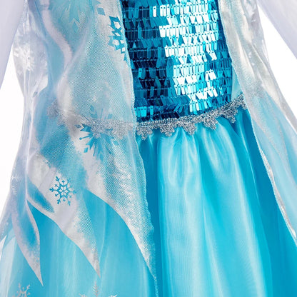 Children Carnival Blue Sequins Elsa Cosplay Dress Girls Elegant Blue Princess Costume Kids Halloween Birthday Party Clothes
