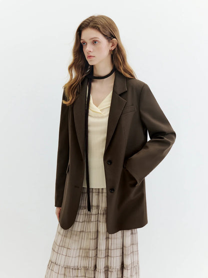 Retro-style Commuter Color-blocked Turn-up Cuff Blazer for Women 2026 Autumn New Style Single-breasted Coat Solid