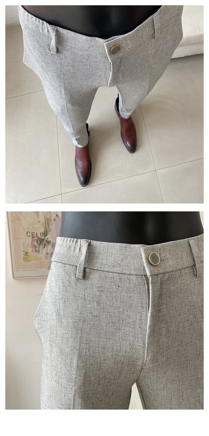 Summer New Men's Casual Stretch Trousers High Quality Fashion Slim Fit Solid Color Formal Business Social Office Suit Pants