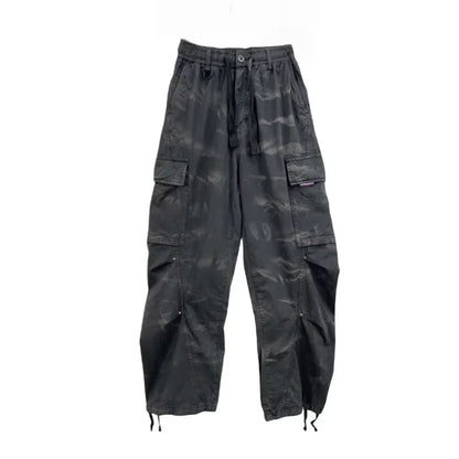 American Tactical Cargo Pants Men Premium 100% Cotton Distressed Tie Dye Straight Leg Loose Fit Multi Pocket Heavy Duty Casual