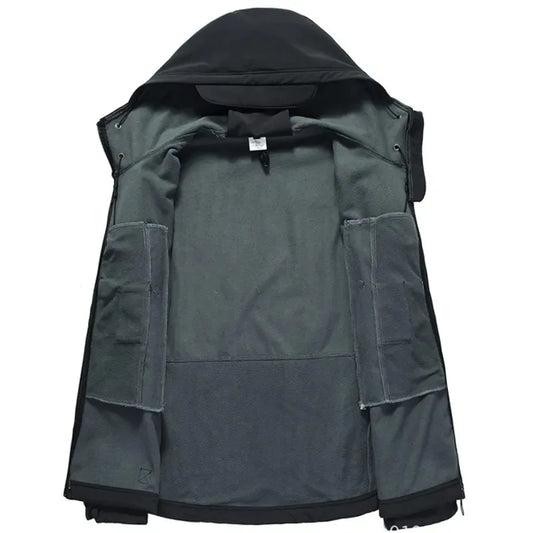 Men's Hooded Casual Military Outdoor Utility Jacket Fashion Sharkskin Soft-Shell Tactical Waterproof Combat Bomber Jacket
