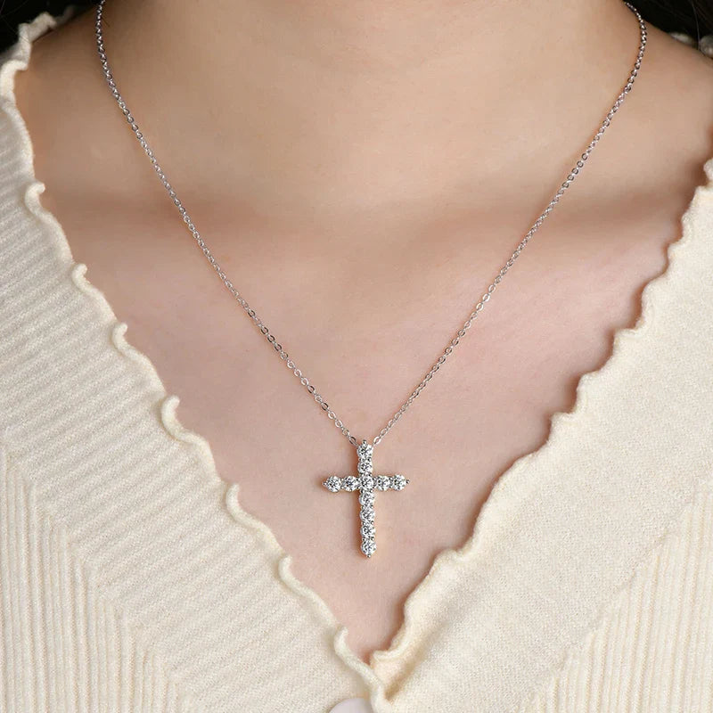 14K Gold Filled Cross Pendant Necklace Certified 3.5MM Full Moissanite Necklaces for Women Lab Diamond Vintage Jewelry