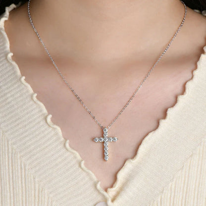 14K Gold Filled Cross Pendant Necklace Certified 3.5MM Full Moissanite Necklaces for Women Lab Diamond Vintage Jewelry