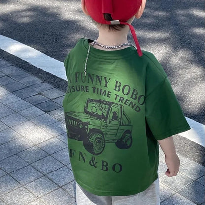 100% Cotton Boys Short Sleeve T-Shirt Korean Streetwear Style Loose Fit Casual Summer Baby Boy Basic Top Versatile Everyday Wear
