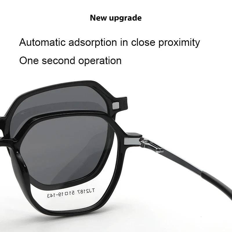 Magnetic Clip on Glasses Women Driving Polarised Polygonal Optical Myopia Eyewear Men Custom Prescription Glasses TJ2187