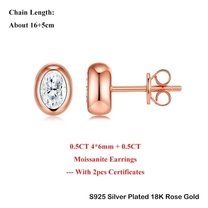 1CT 5*7mm Oval Cut Moissanite Bracelet D Color 925 Silver Plated 18k Rose Gold Adjustable Fishing Line Women Hand Bracelets