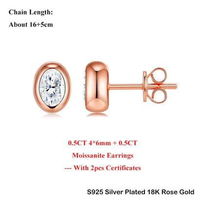 Oval Round Bezel 0.5CT Moissanite Stud Earrings for Women 925 Silver Plated 18k Pass Diamond Test Bubble Ear Jewelry Gift