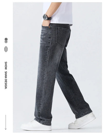 Summer Thin Straight Jeans Men's Clothing Soft Breathable Trousers Male Brand Comfortable Business Loose Denim Pants