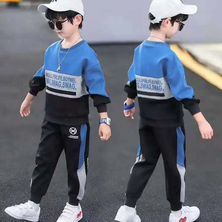Colorblock Sweatshirt Set Children Clothes 7 To 11 Years Junior Boys' Autumn Winter Clothing Kids Suit Boy 4 8 10 Year Old Child