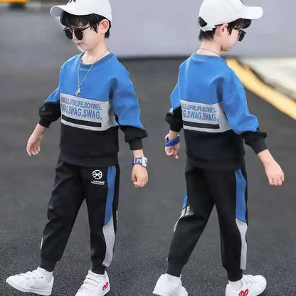 Colorblock Sweatshirt Set Children Clothes 7 To 11 Years Junior Boys' Autumn Winter Clothing Kids Suit Boy 4 8 10 Year Old Child