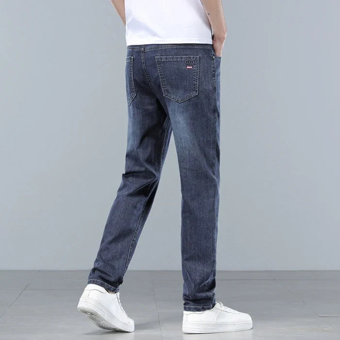 Brand Clothing Spring Summer Slim Men's Jeans Casual Breathable Cotton Fabric Stretch Denim Pants Blue Trousers Male Plus Size