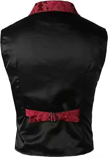 Victorian Floral Jacquard Men Suit Vest Formal Business Lapel Single Breasted Slim Fit Waistcoat Wedding Banquet Party Tops