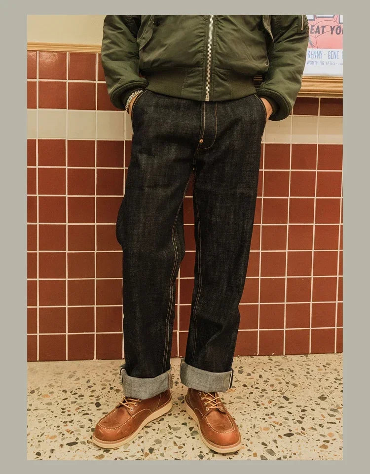 Denim Jeans Loose Straight Fit Heavyweight Raw Denim Pants