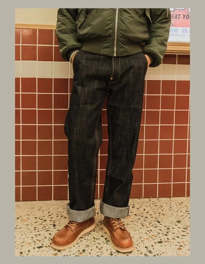 Denim Jeans Loose Straight Fit Heavyweight Raw Denim Pants