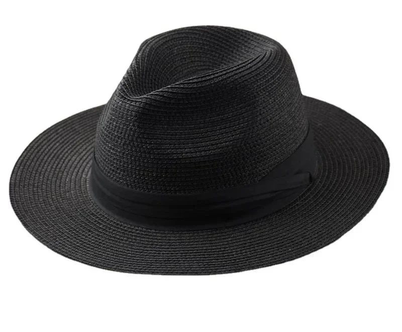 Unisex Panama Straw Hat Wide Brim Summer Beach Sun Protection Fedora Style - Sizes 55-57/58-60/61-64cm (Large/Plus)"