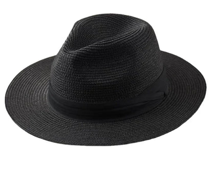 Unisex Panama Straw Hat Wide Brim Summer Beach Sun Protection Fedora Style - Sizes 55-57/58-60/61-64cm (Large/Plus)"