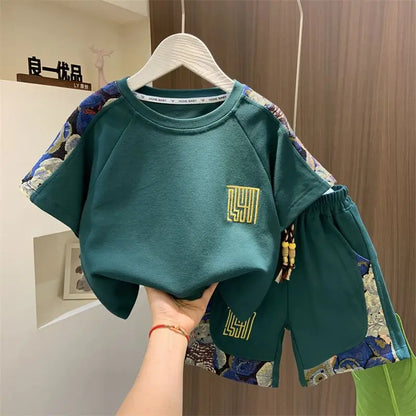 Korean Clothes for Children Boys T-shirt Shorts 2-piece Set Summer Cotton Short Sleeve Kids Clothes Sets Baby Tracksuit 2-11Y