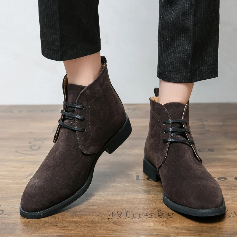 Leather Men Ankle Chelsea Boots Men Work Shoes Pointed Toe Leisure Boots for Male Casual Motorcycle Boots Botas Plus Size 38-48