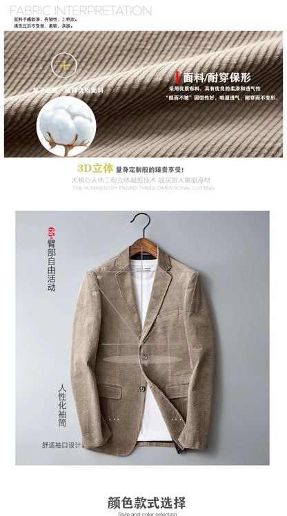 Autumn Winter 2025 New Korean Version of Fashion Handsome Men Young Slim Casual Corduroy Suit Cotton Corduroy Suit Jacket  M-4XL