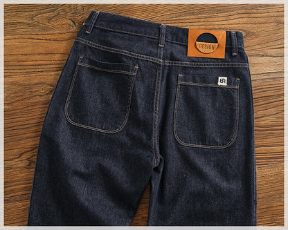 Color fixing process plain wash denim pants men's straight cone four seasons can wear casual pants tide