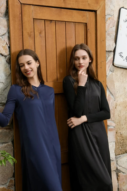 AS 2025 light matte satin dress + Jersey modal sleeve super comfortable woman dress